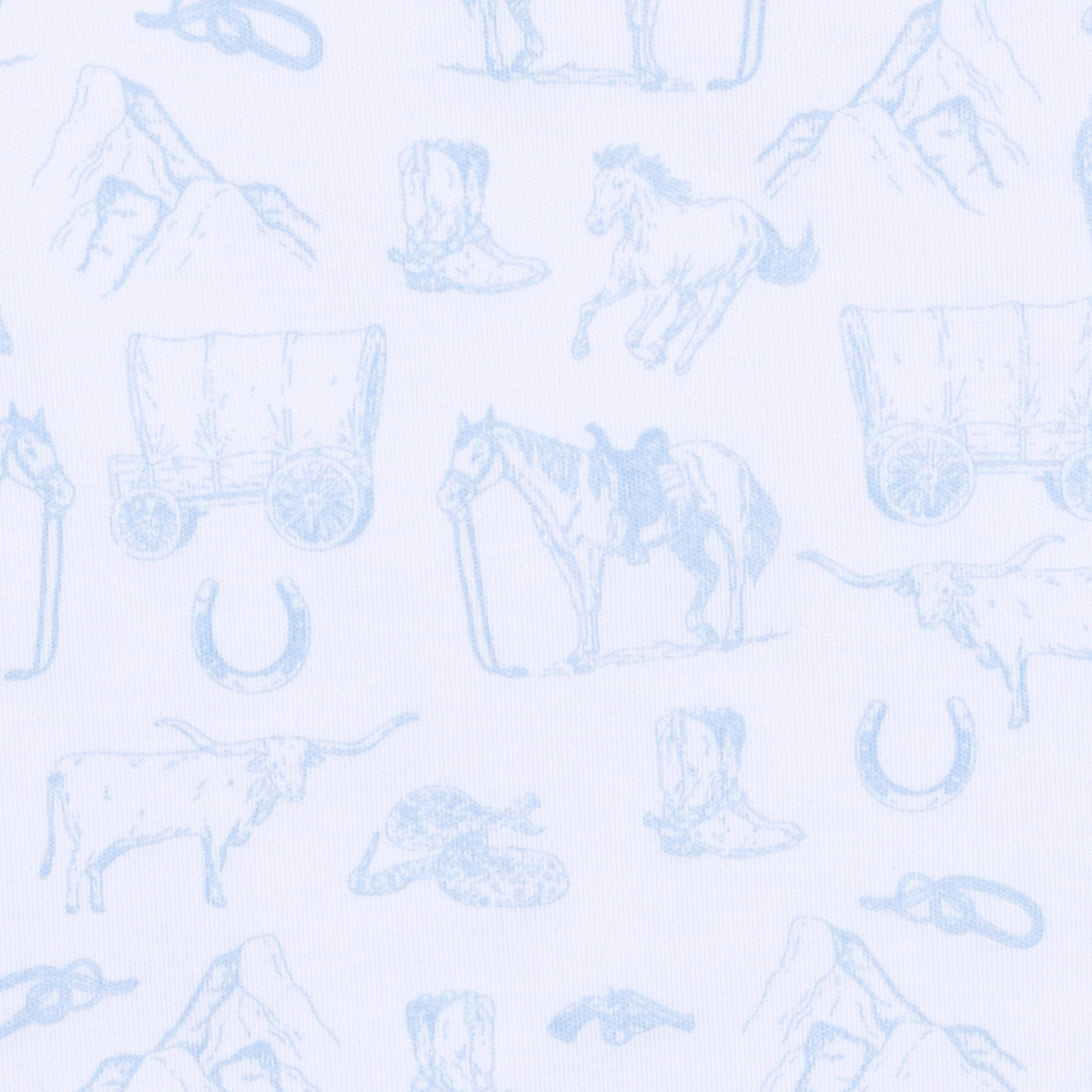 Wild West Toile Long Pajamas - Light Blue