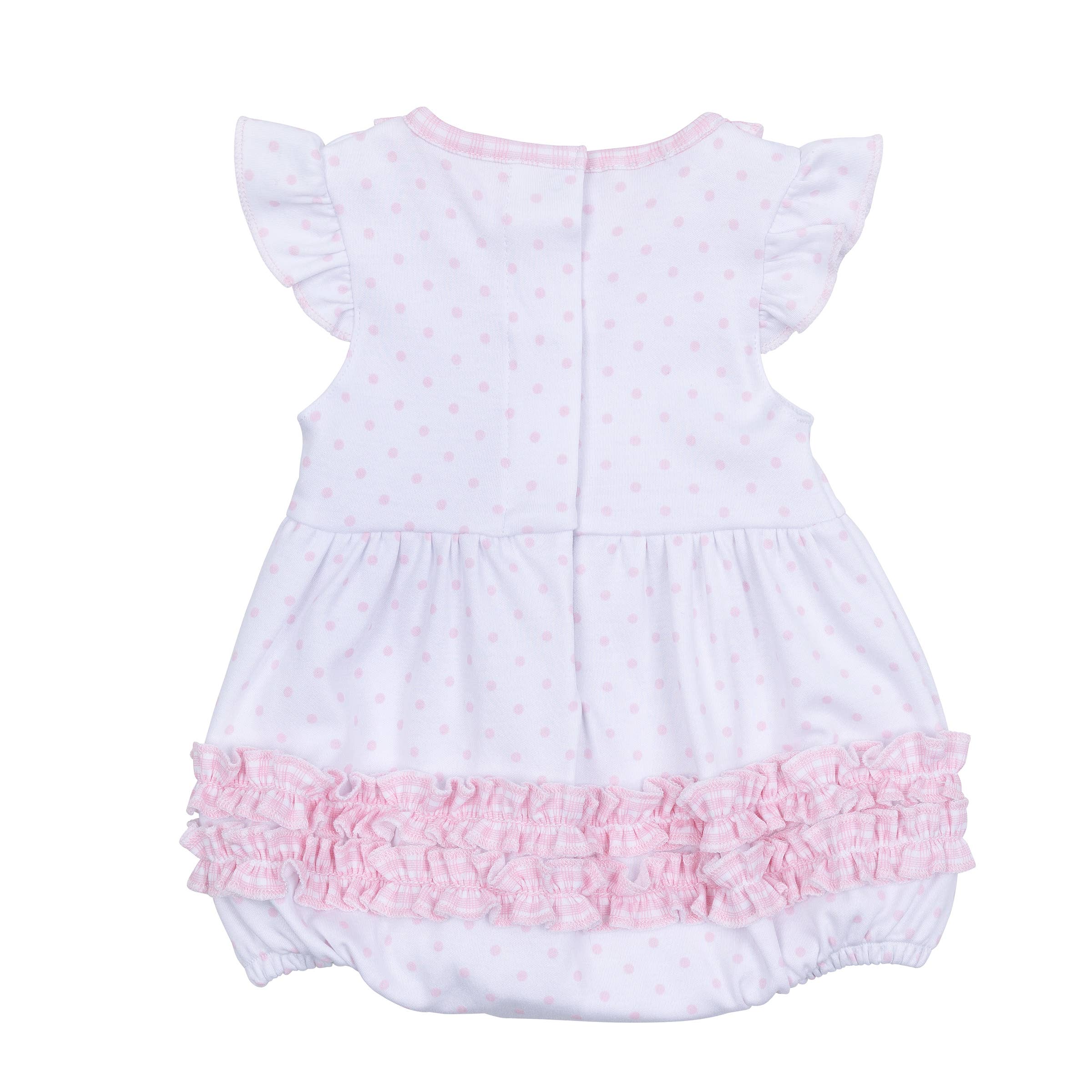 Gingham Dots Ruffle Flutters Bubble - Pink