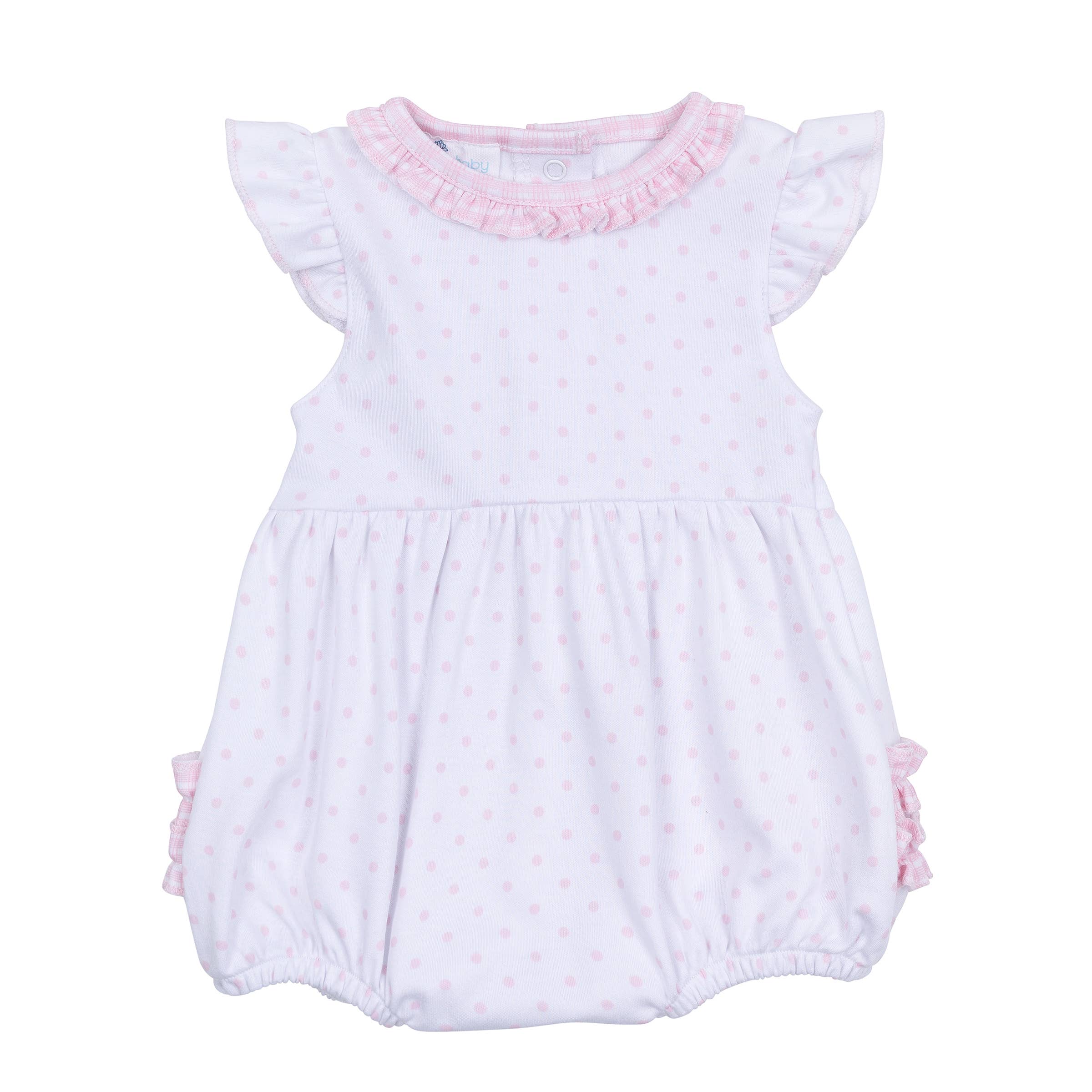 Gingham Dots Ruffle Flutters Bubble - Pink
