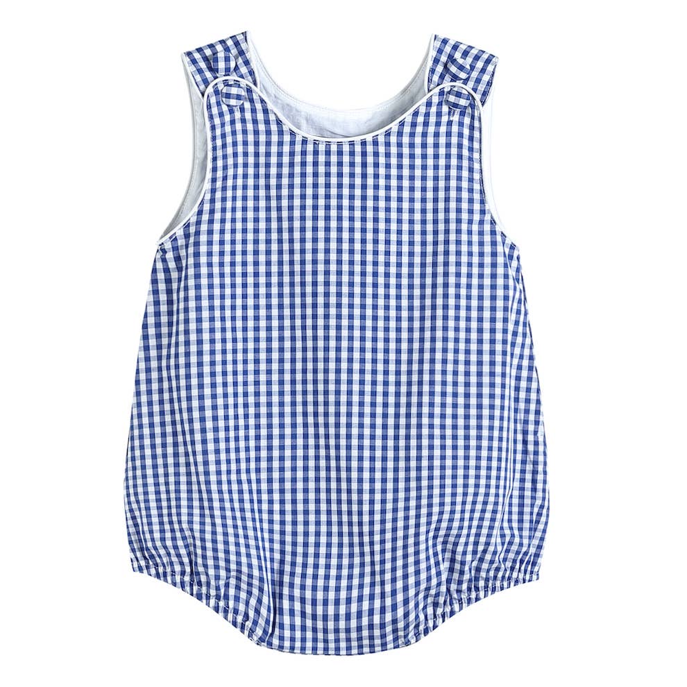 Classic Dark Blue Gingham Baby Bubble Romper