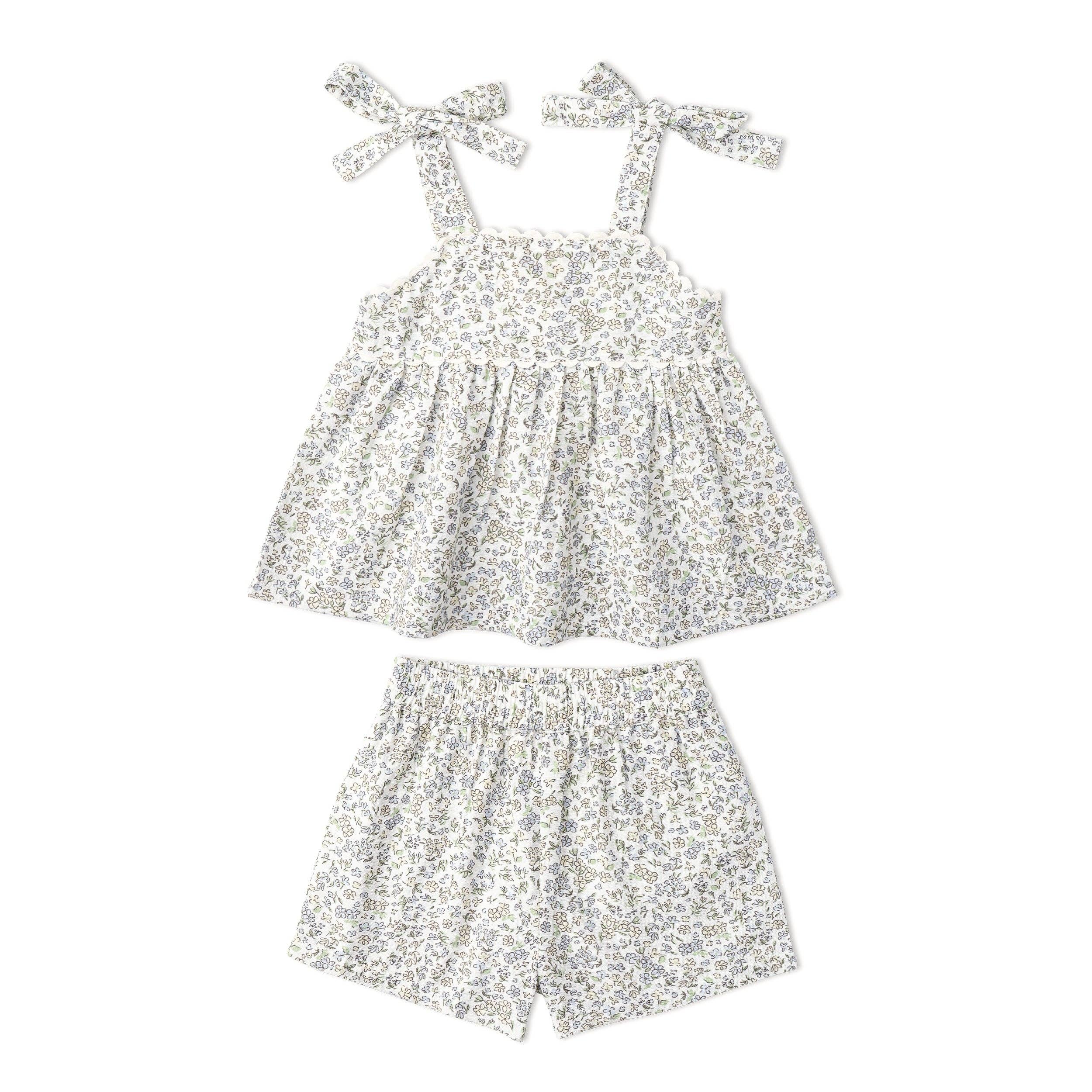 Organic Tie Up Top & Shorts Set - Tulle Floral