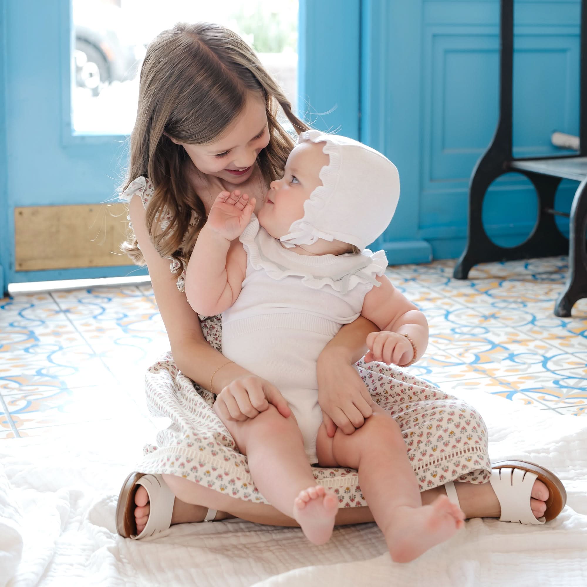 Organic Ruffle Sweater Romper and Bonnet Set