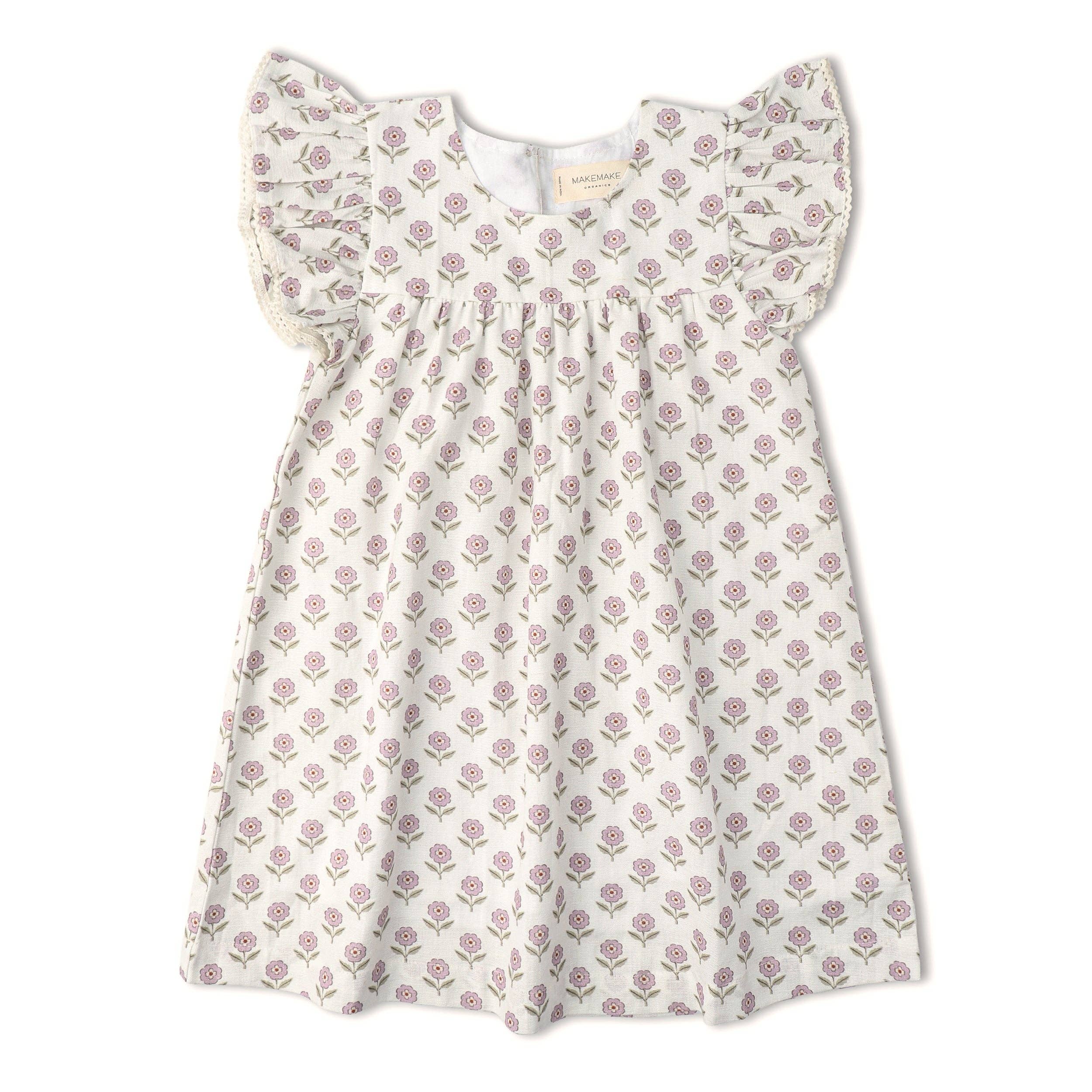 Organic Short Sleeve Flutter Dress - Lavender