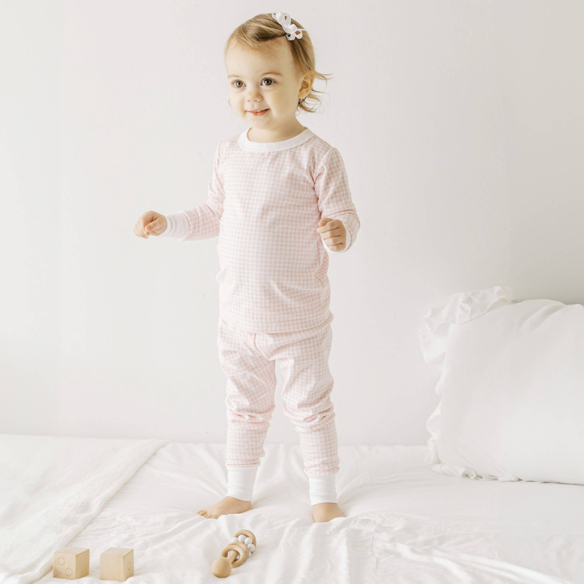 Mini Checks Long Pajamas - Pink