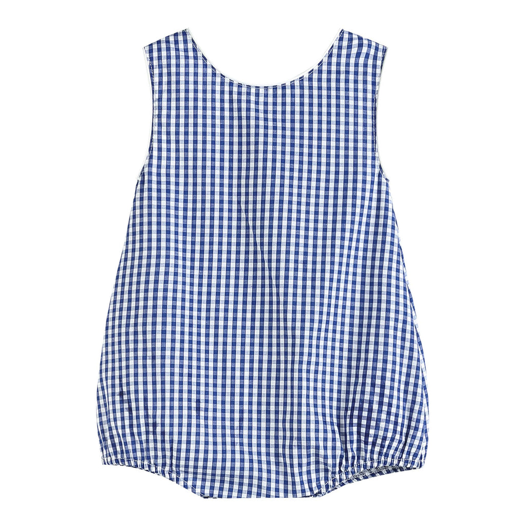 Classic Dark Blue Gingham Baby Bubble Romper