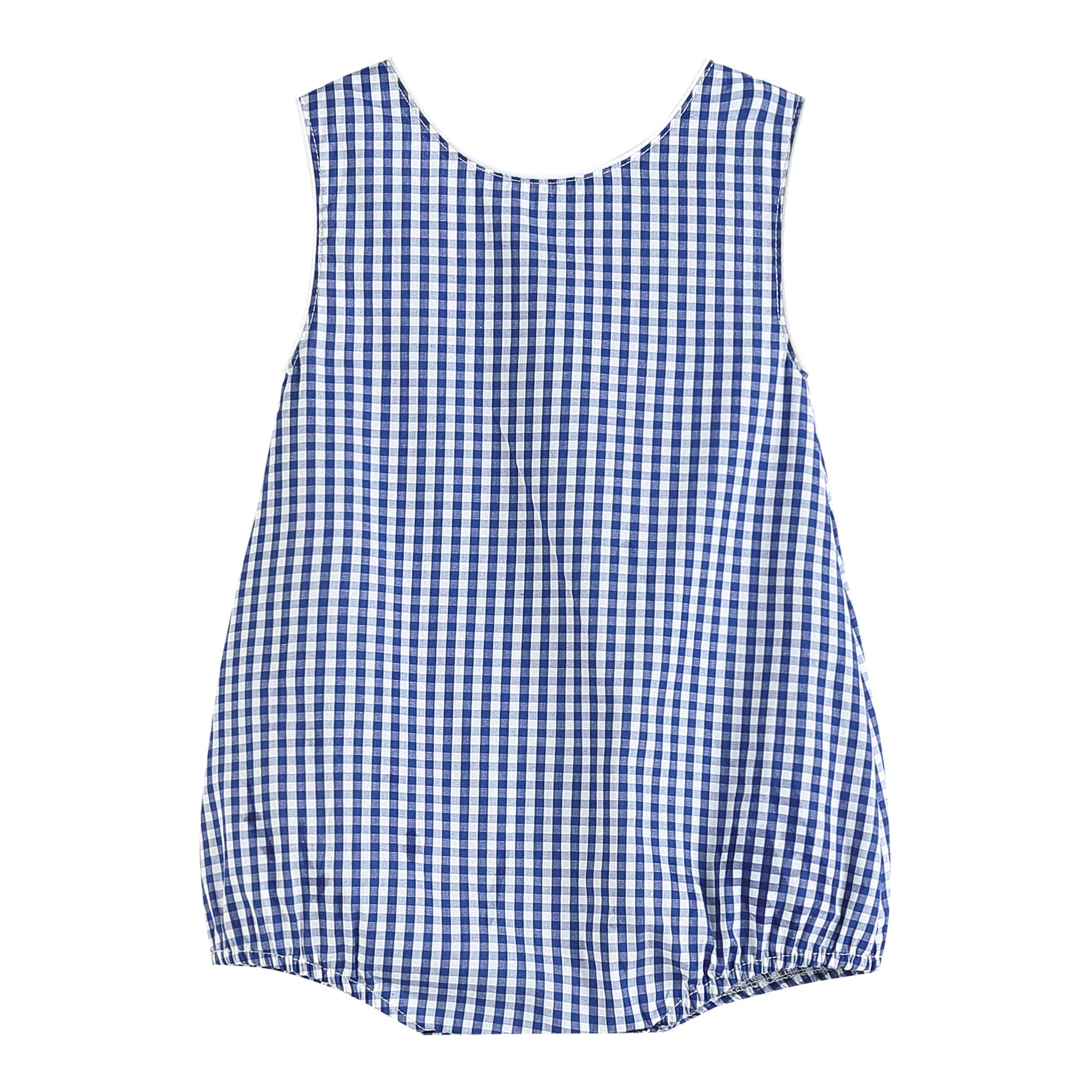 Classic Dark Blue Gingham Baby Bubble Romper