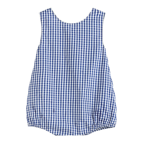 Classic Dark Blue Gingham Baby Bubble Romper