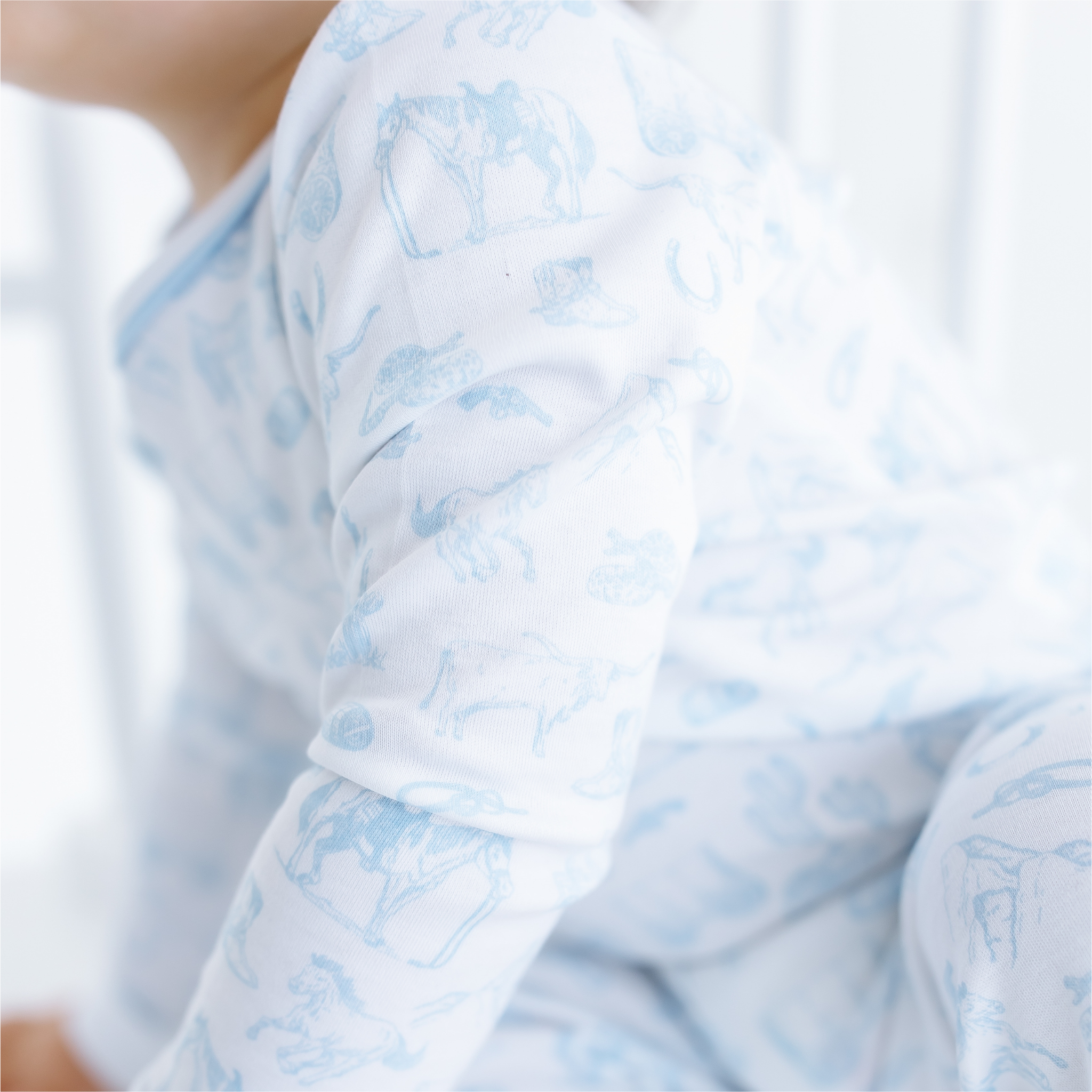 Wild West Toile Long Pajamas - Light Blue