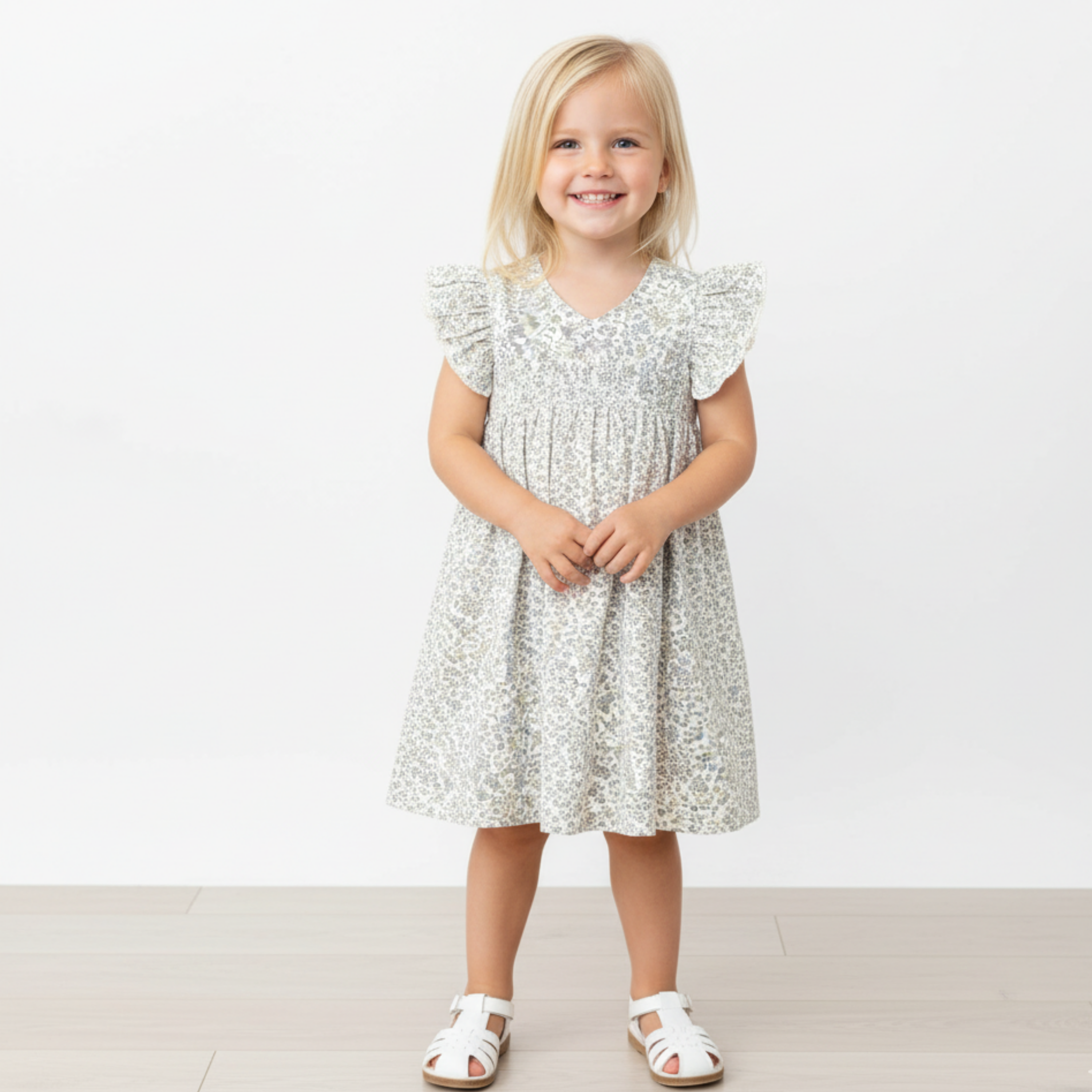 Organic Short Sleeve Flutter Dress - Tulle Floral