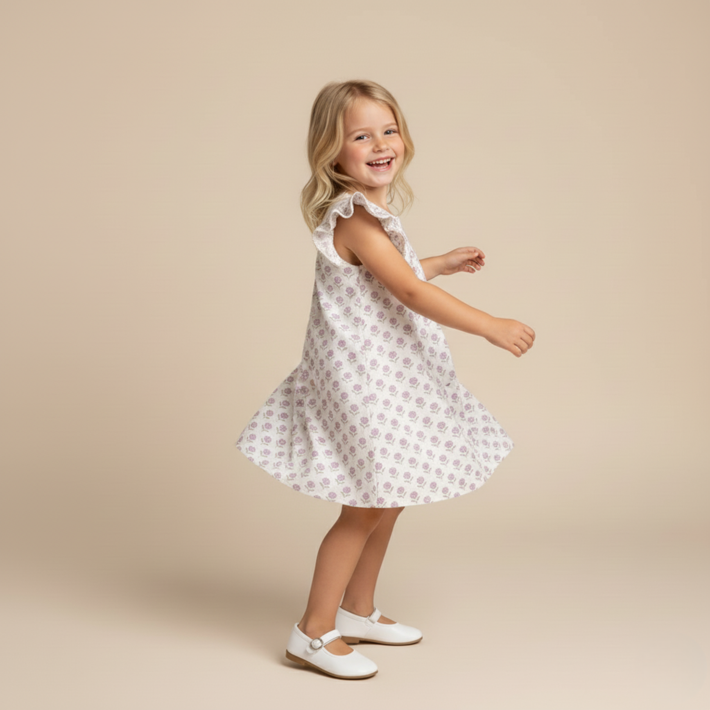 Organic Short Sleeve Flutter Dress - Lavender