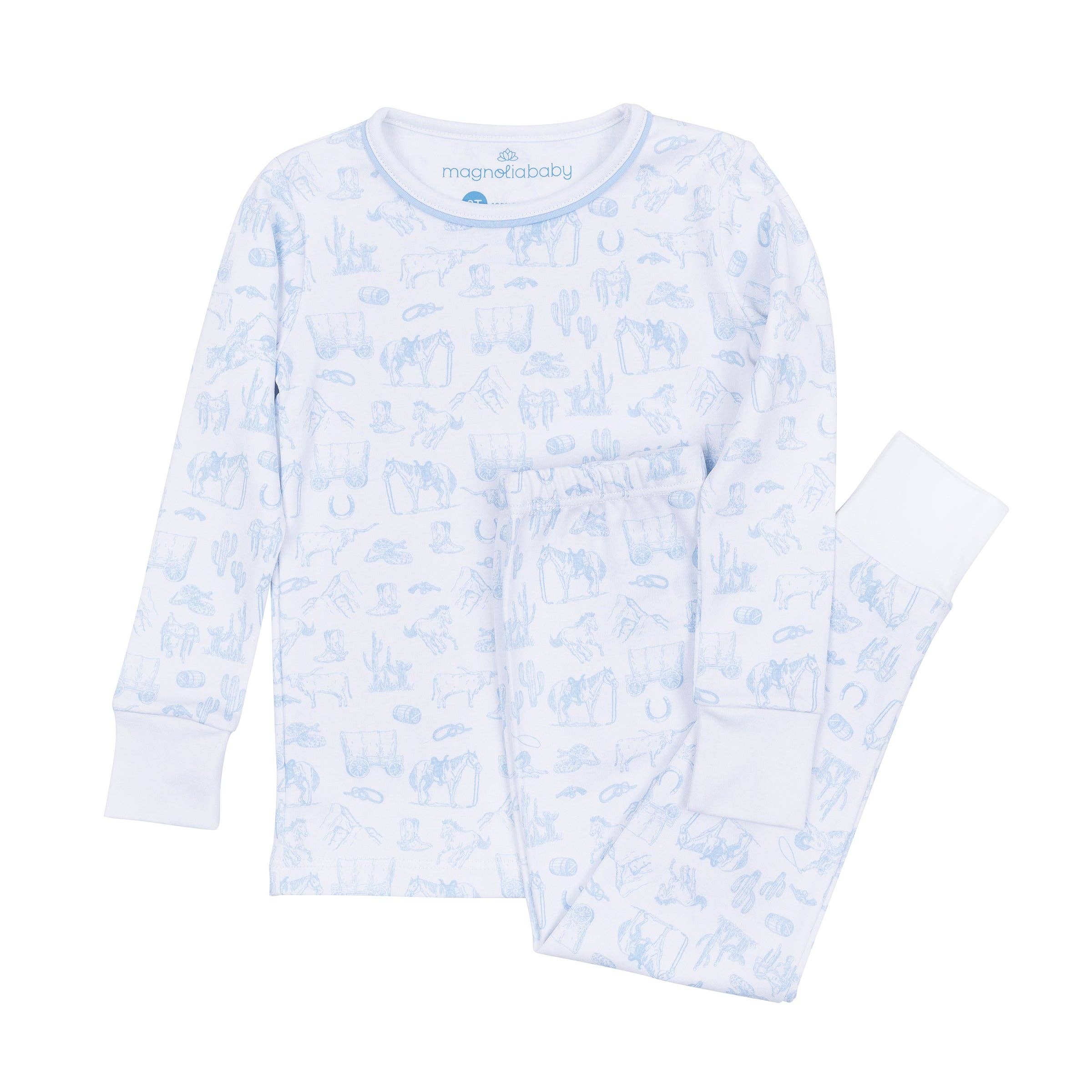 Wild West Toile Long Pajamas - Light Blue