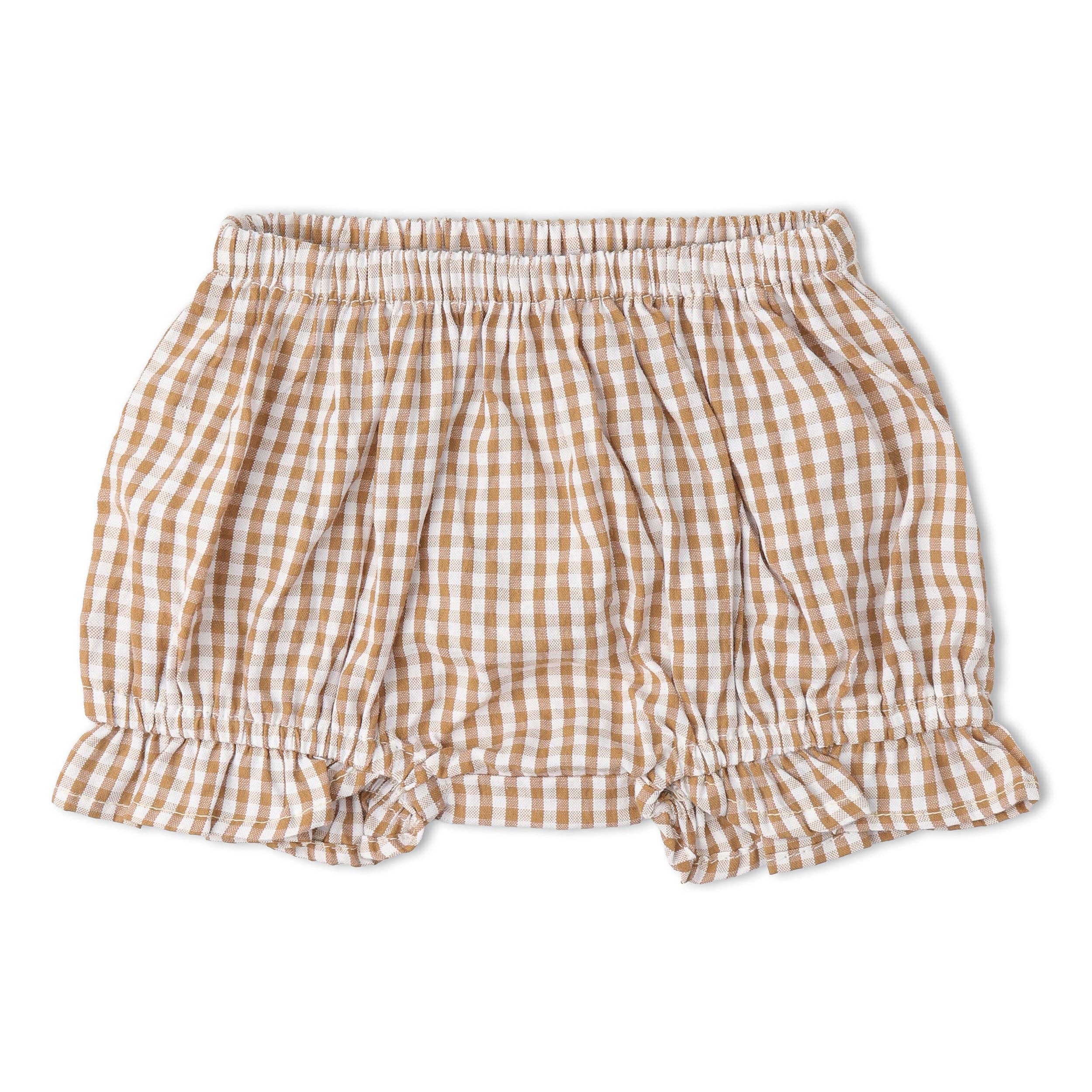 Organic Smocked Top And Bloomer Set - Caramel Check