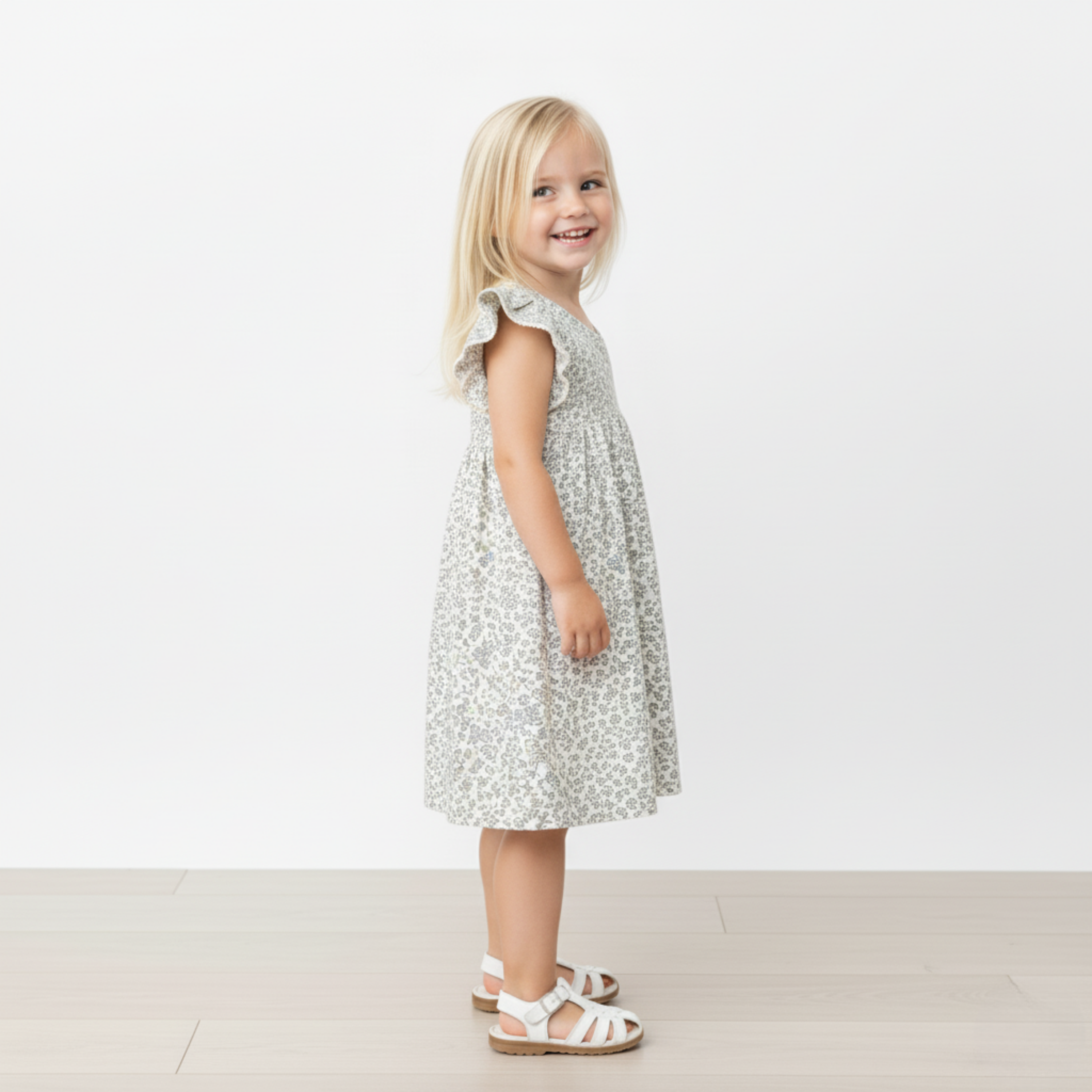 Organic Short Sleeve Flutter Dress - Tulle Floral