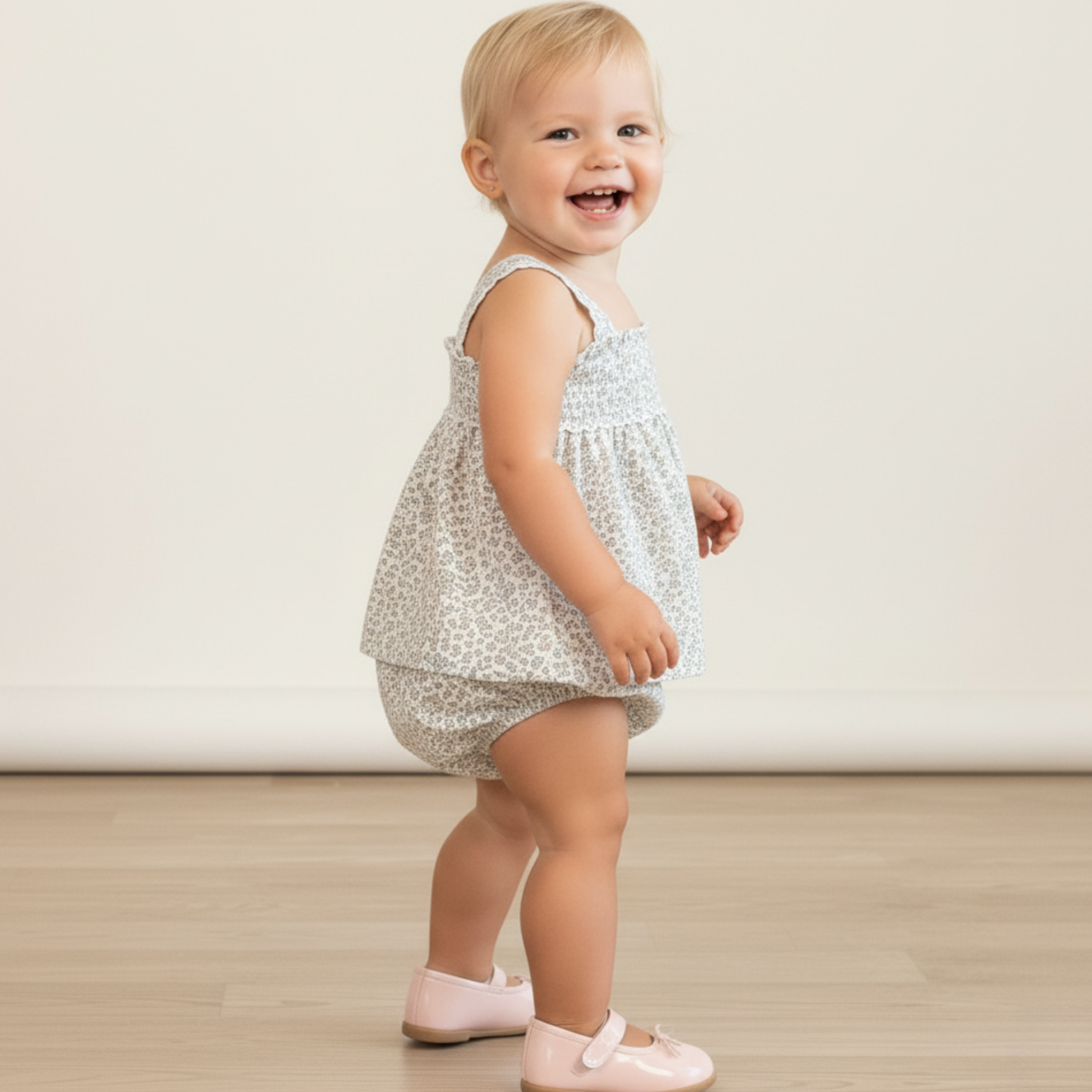 Organic Scalloped Top & Bloomers Set - Tulle Floral