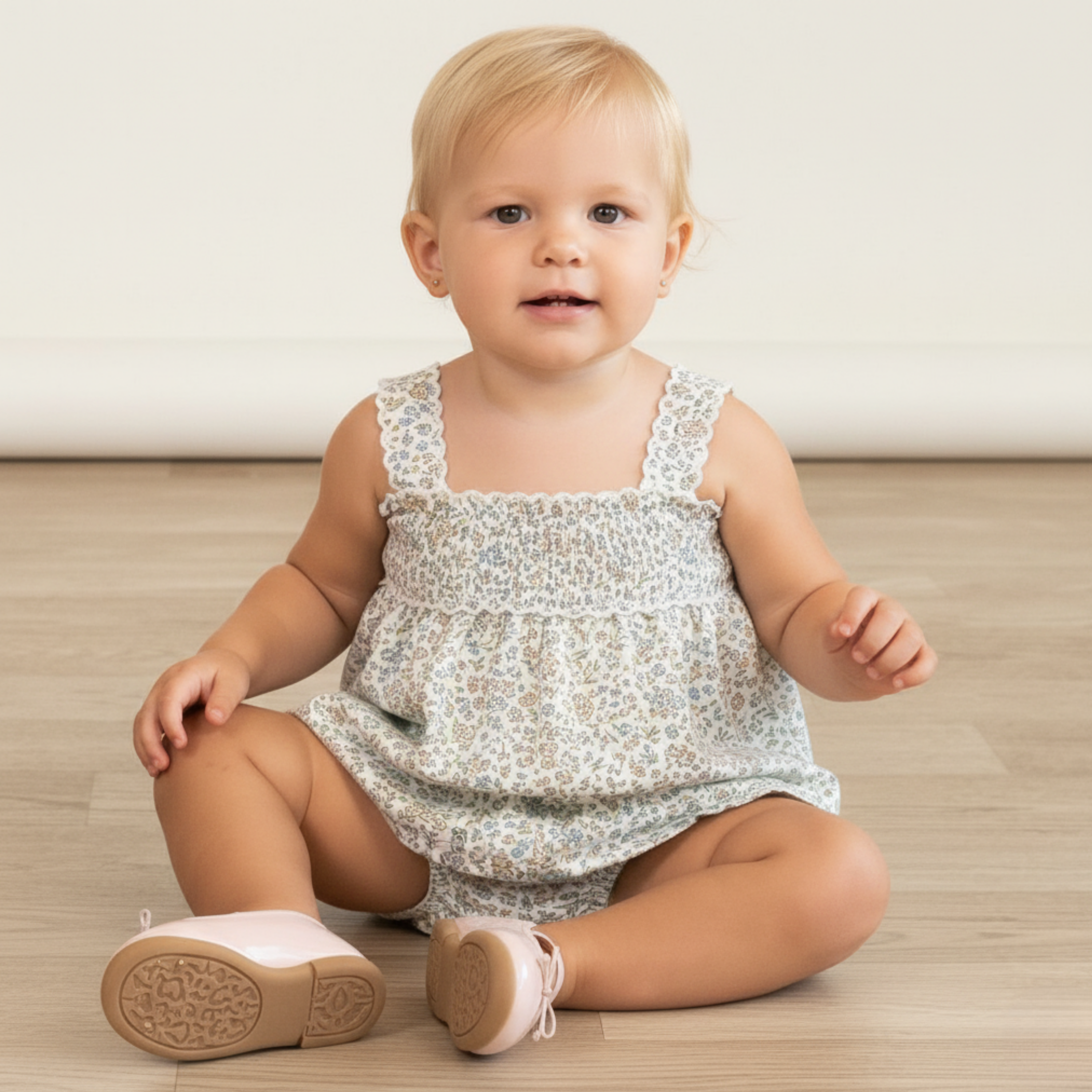 Organic Scalloped Top & Bloomers Set - Tulle Floral