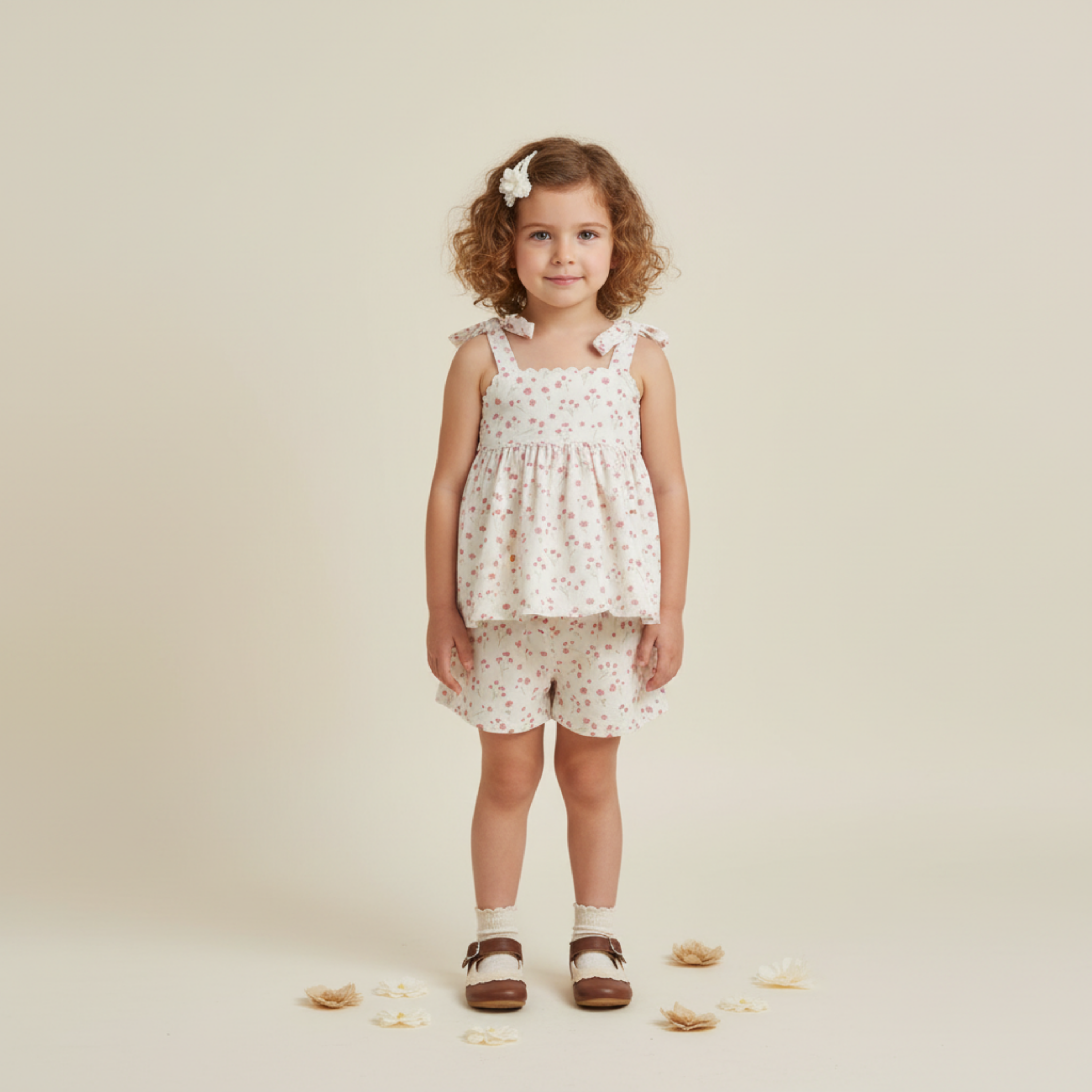 Organic Tie Up Top & Shorts Set - Pink  Bloom