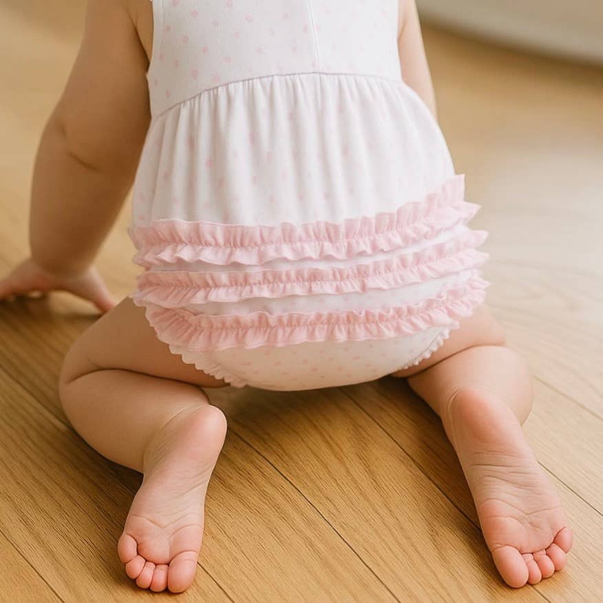 Gingham Dots Ruffle Flutters Bubble - Pink