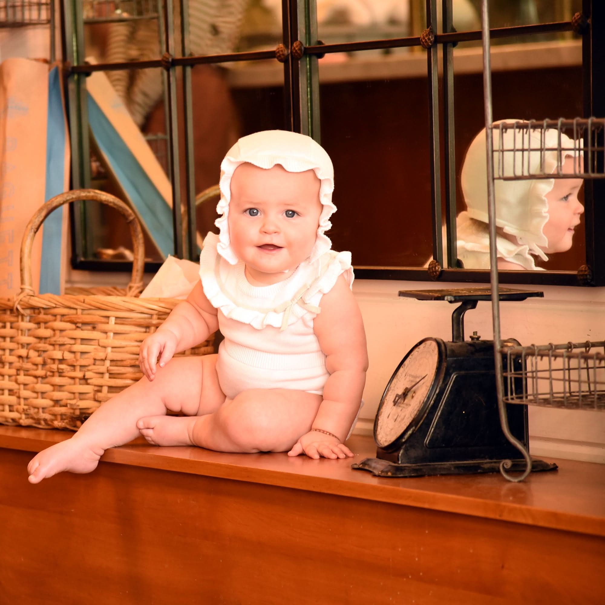 Organic Ruffle Sweater Romper and Bonnet Set